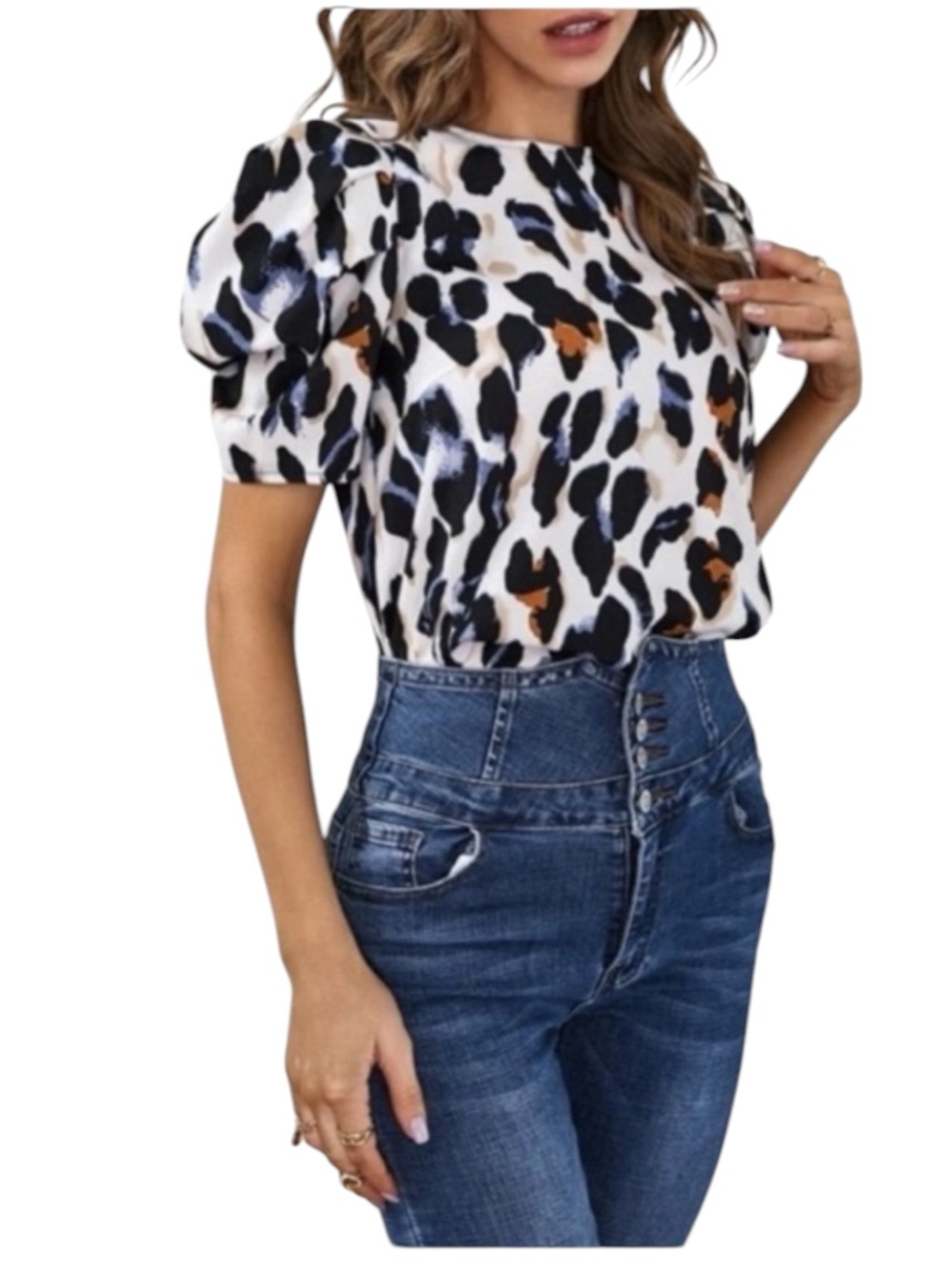 SHEIN Privé Allover Print Puff Sleeve Blouse size M new